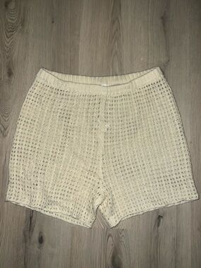 4th & Reckless Tan Crochet Swim Coverup Shorts Size 10 Boho Beach Open Knit